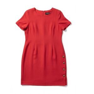 Vintage Sag Harbor Red Linen Blend Modest Sheath Midi Dress Workwear 14P Office